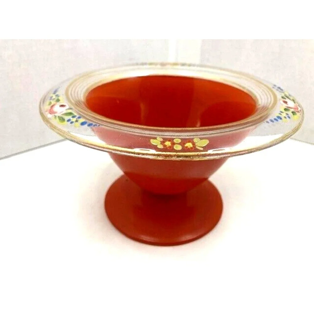 Rare Vtg Hand Painted Lancaster Marqurite Orange Flower Accent Glaze Bowl 1930‎